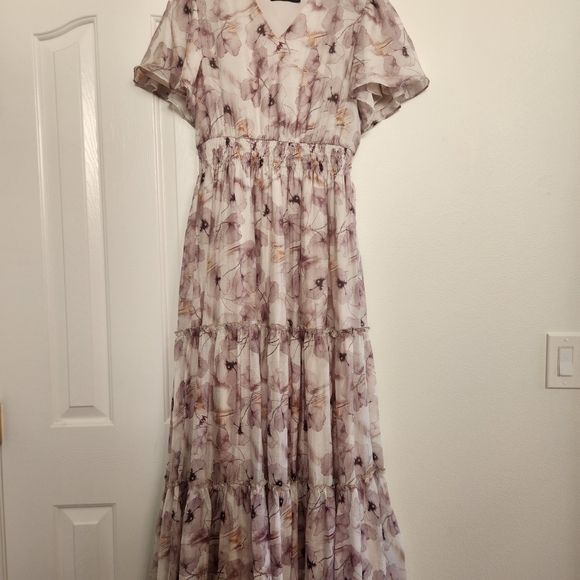 MikaRose Floral Maxi Dress Cream and Purple - Picture 13 of 17